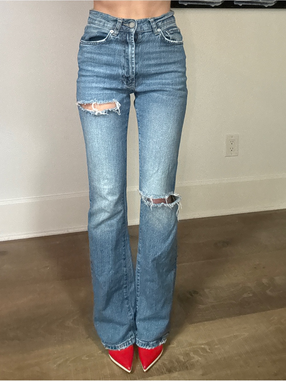 BDG Light Blue High-Rise Distressed Flare Jeans